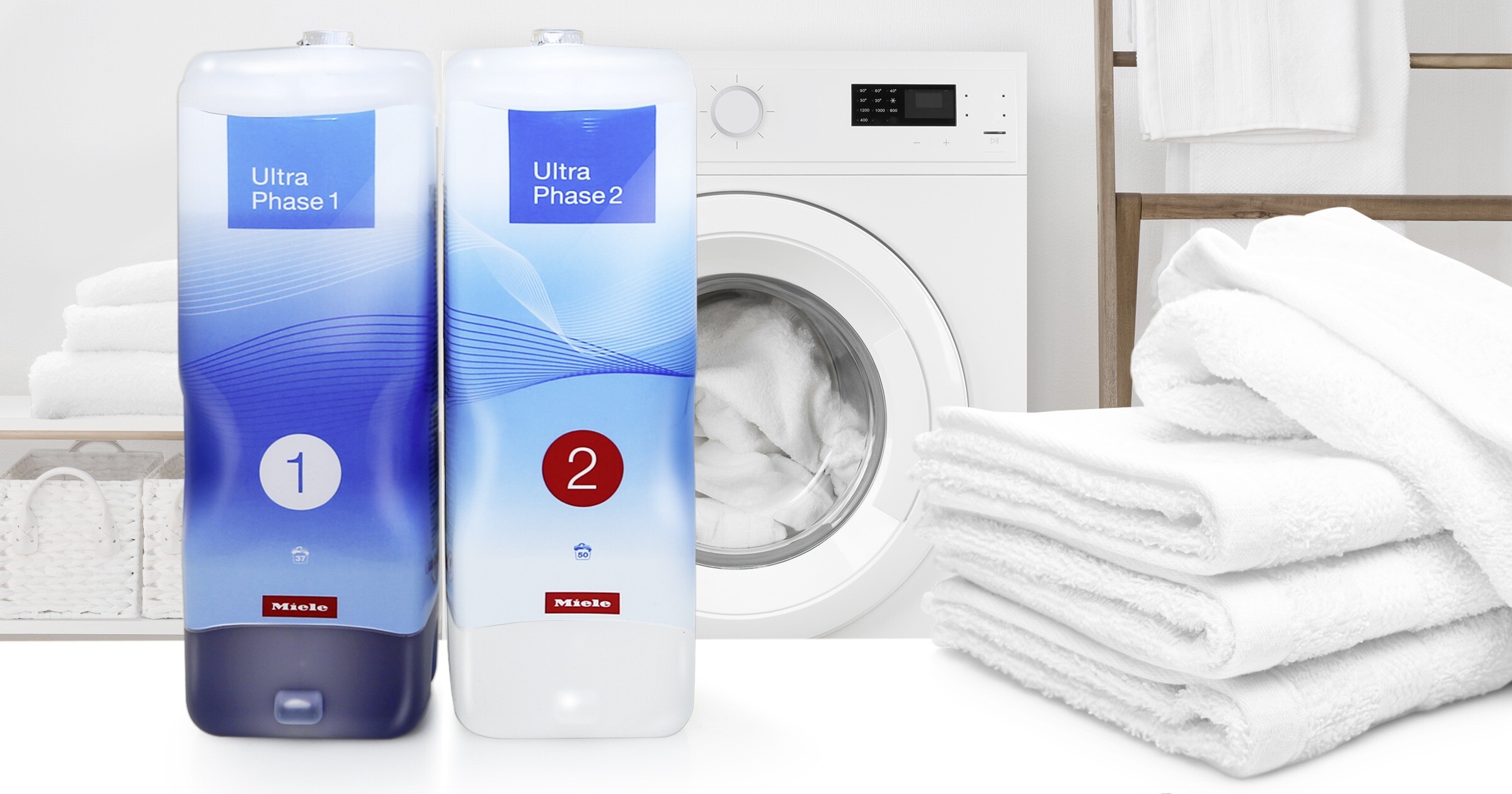 Miele Waschmittel neu Redesign Product Innovation blau Waschmaschine Handtücher